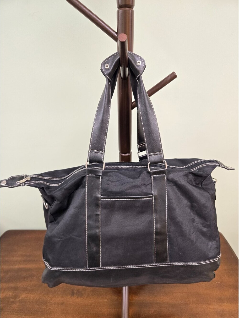 Black Canvas Weekender Duffle Bag Trim Contrast Stitch Travel Tote L Unisex
